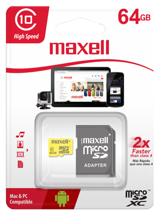 Maxell Micro SDHC 64B Class 10+ adapter  (yellow)