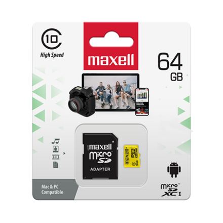 Maxell Micro SDHC 64B Class 10+ adapter  (yellow)