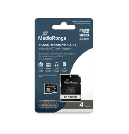 Mediarange Micro SDHC 4GB Class 10+ adapter