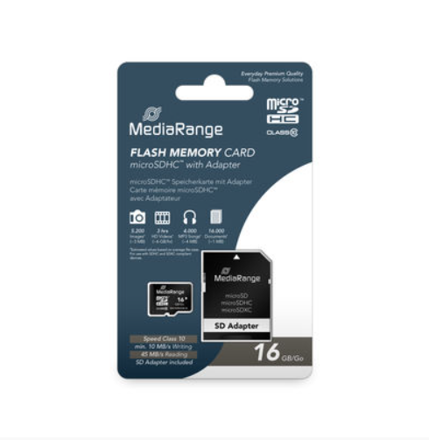Mediarange Micro SDHC 16GB Class 10+ adaptér