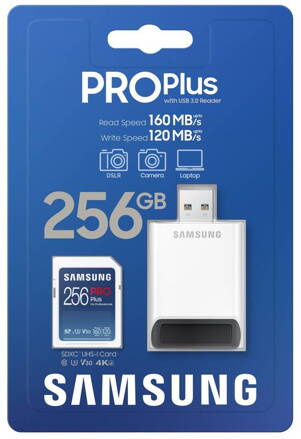 Samsung PRO Plus SDXC pamäťová karta 256 GB + USB adaptér 160R/120W