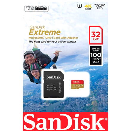 Sandisk Extreme GoPro 32GB microSDHC pamäťová karta 100MB/s UHS-I U3 + adaptér