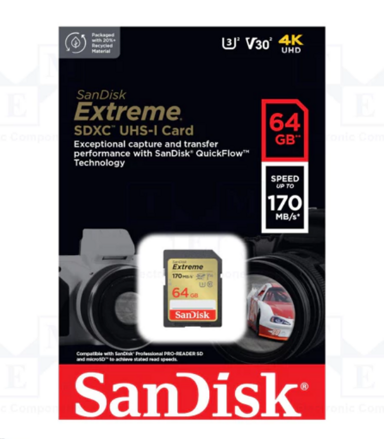 SanDisk Extreme SDXC 64GB UHS-I U3 V30 170/80 MB/s Class 10