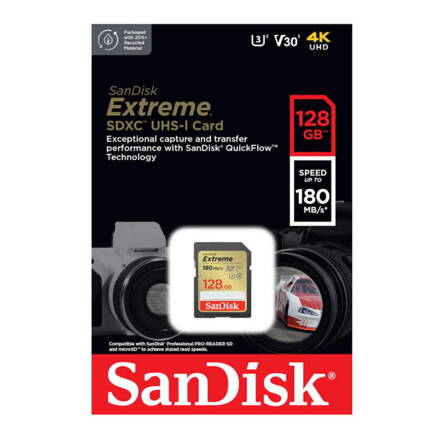 SanDisk Extreme SDXC 128GB UHS-I U3 V30 180/90 MB/s Class 10