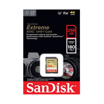 SanDisk Extreme SDXC 256GB UHS-I U3 V30 180/90 MB/s Class 10