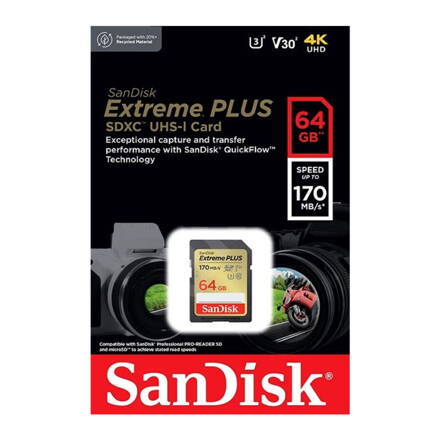 SanDisk Extreme PLUS SDXC 64GB class 10  UHS-I U3 V30 170/80 MB/s 