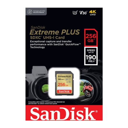 SanDisk Extreme PLUS SDXC 256GB class 10 UHS-I U3 V30 190/130 MB/s 