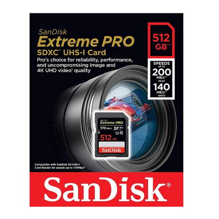 SanDisk Extreme PRO 512GB SDXC pamäťová karta class 10  UHS-I U3 V30 200/140 MB/s 