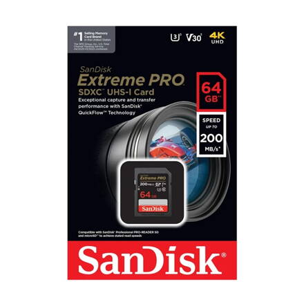 SanDisk Extreme PRO 64GB SDXC pamäťová karta class 10  UHS-I U3 V30 200/90 MB/s 