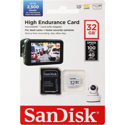 SanDisk High Endurance 32GB microSDXC memóriakártya 100/40 MB/s CL10 UHS-I U3 + adapter