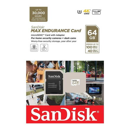 SanDisk MAX ENDURANCE 64GB microSDXC pamäťová karta 100/40 MB/s, UHS-I U3 (V30) 