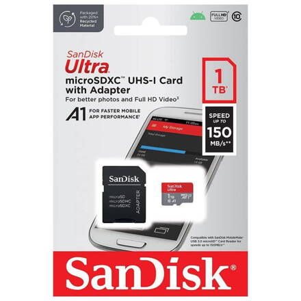 SanDisk Ultra 1TB microSDXC memóriakártya 150MB UHS-I U1 Class 10 + adapter