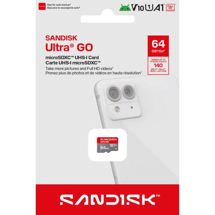 SanDisk microSDXC Ultra GO 64GB (UHS-I, V10, U1, C10, A1, 140 MB/s, Full Video HD)