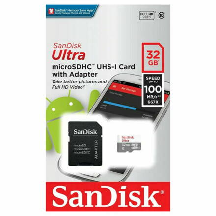 SANDISK Ultra 32GB microSDXC pamäťová karta 100MB/s Class 10 UHS-I + adaptér