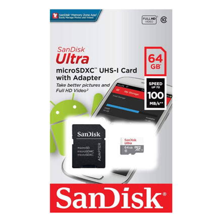 SANDISK Ultra 64GB microSDXC 100MB/s Class 10 UHS-I + adapter