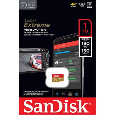 SanDisk Extreme 1TB microSDXC pamäťová karta 190/130 MB/s A2 C10 V30 UHS-I U3 + adaptér
