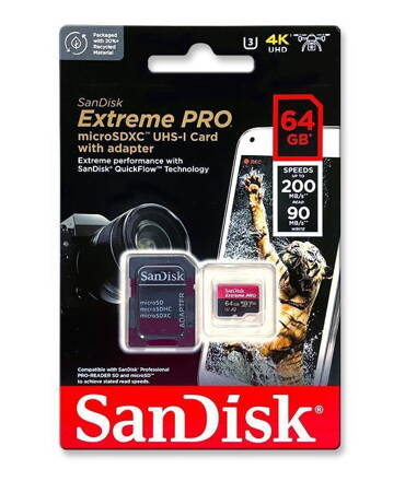 SanDisk Extreme PRO 64GB microSDXC pamäťová karta 200/90 MB/s A2 C10 V30 UHS-I U3 + adaptér