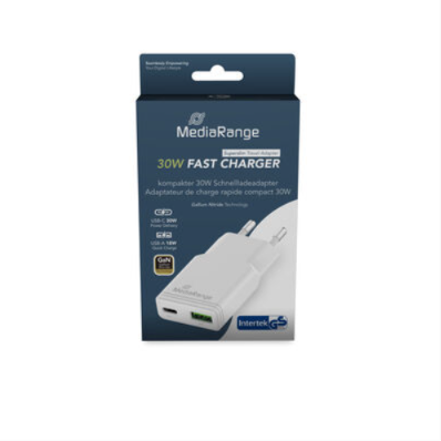 MediaRange 30W GaN rýchlonabíjačka 1x USB-A, 1x USB-C 
