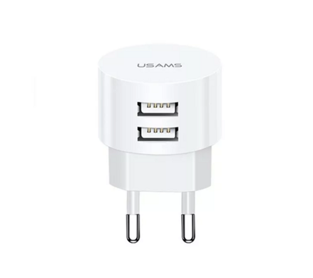 USAMS T20 okrúhla sieťová nabíjačka 2xUSB 2.1A  biela