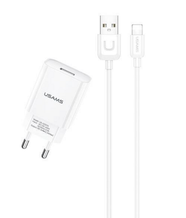 USAMS T21 Sieťová Nabíjačka 2.1A + Lightning kábel 8 pin biely 
