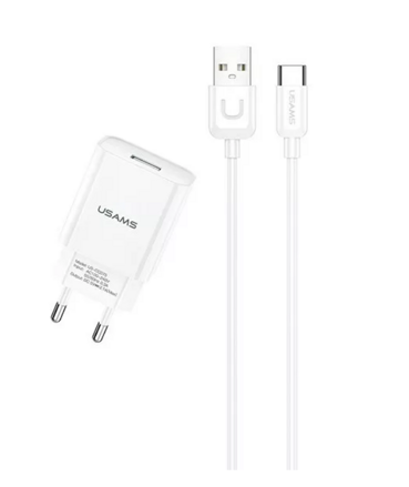 USAMS T21 Sieťová Nabíjačka 2.1A + kábel USB typu C biely 