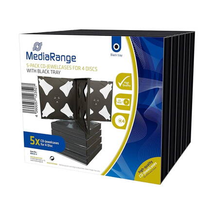 Mediarange CD-Box 22 mm for 4CD with Black tray *5Pack