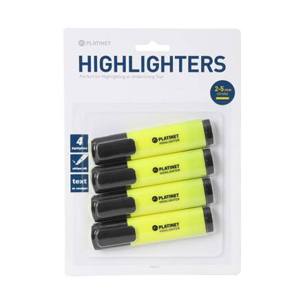 PLATINET HIGHLIGHTERS YELLOW 4 PCS