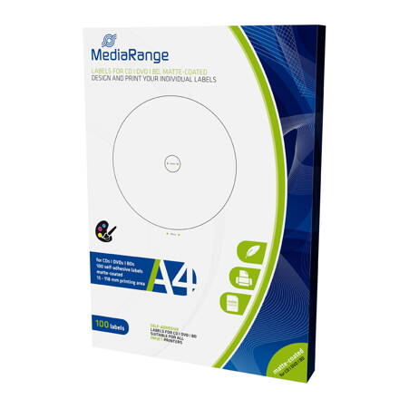 MediaRange Labels for CD|DVD,15-118mm, matt*100pcs