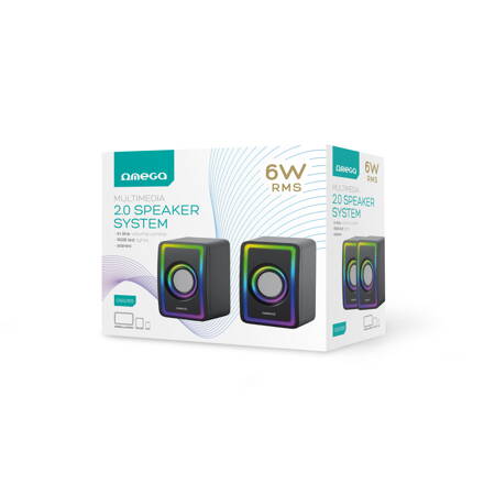  OMEGA reproduktor 2.0 6W [2x3W] RMS RGB USB 3,5 mm audio Čierny 