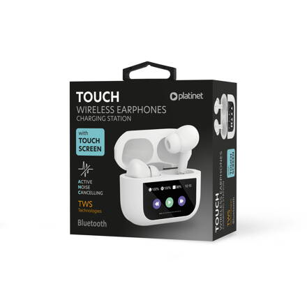 PLATINET bezdrôtové slúchadlá s dotykovým displejom bluetooth 5.4 ANC 300 mAh biele