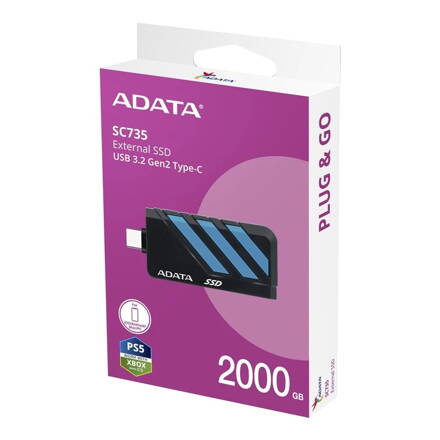 ADATA SC735 Externí SSD disk 2TB, USB-C, USB 3.2 Gen2   (1050/1000 MB/s) modrá ADATA SC735 Externí SSD disk 2TB, USB-C, USB 3.2 Gen2   (1050/1000 MB/s) modrá