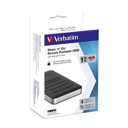 Verbatim HDD 2.5" 1TB USB 3.1/USB-C, šifrovaný externý disk s numerickou klávesnicou