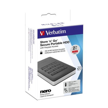 Verbatim  HDD 2.5" 2TB USB 3.1/USB-C, šifrovaný externý disk s numerickou klávesnicou