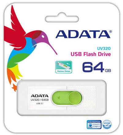 Adata Flash Drive UV320, 64GB, USB 3.1, green-white