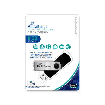 MediaRange USB combo flash drive with micro USB (OTG) plug, 8GB
