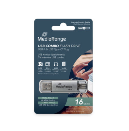 MediaRange USB 16GB 3.0 combo (USB-A / USB-C)
