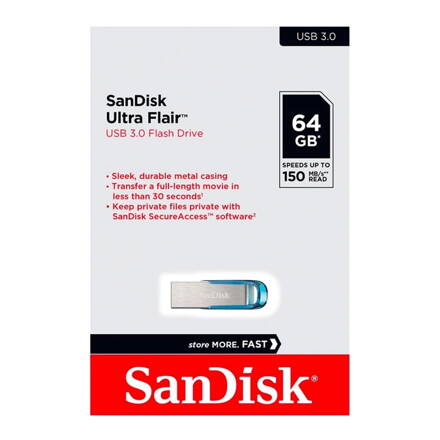Sandisk USB 64GB Ultra Flair 3.0 Trópusi kék