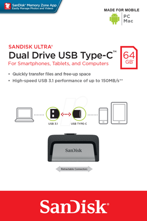 Sandisk USB 64GB Ultra Dual Type-C, 3.1