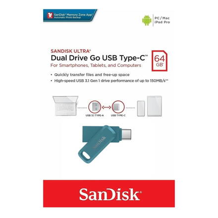 SanDisk Ultra Dual Drive Go USB Type-C, 300 MB/s  64 GB, Navagio Bay kék 