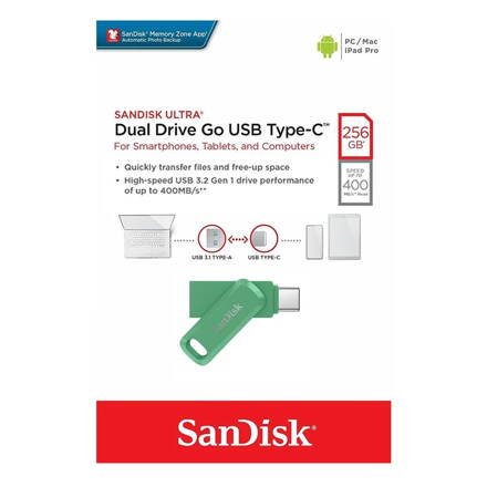 SanDisk Ultra Dual Drive Go USB Type-C, 400 MB/s 256 GB, absinthe zöld