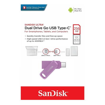 SanDisk Ultra Dual Drive Go USB Type-C, 400 MB/s 256 GB, levendula