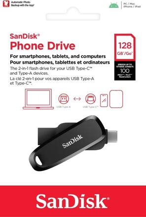 SanDisk 128GB Phone Dual Drive USB 3.2 Type C+A Black