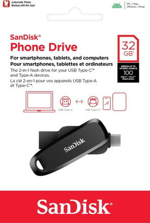 SanDisk 32GB Phone Dual Drive USB 3.2 Type C+A Black